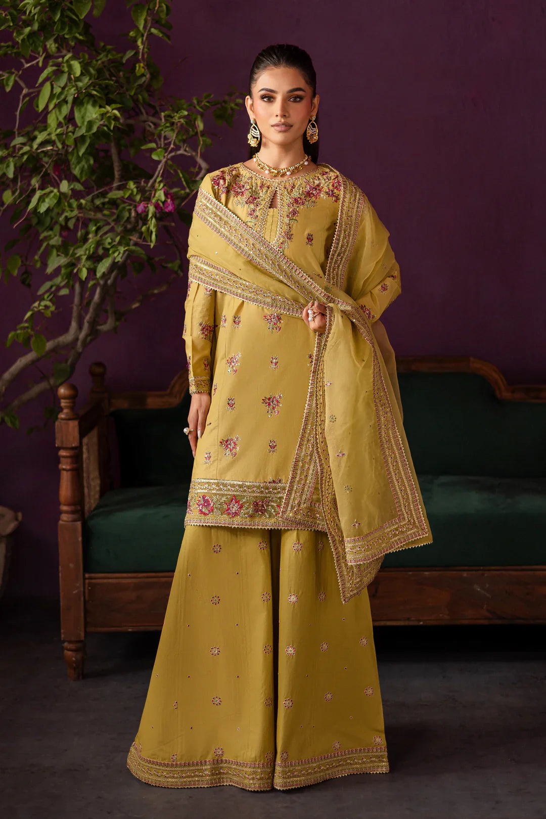 Lime Tree 3Pc - Embroidered Solid Dress