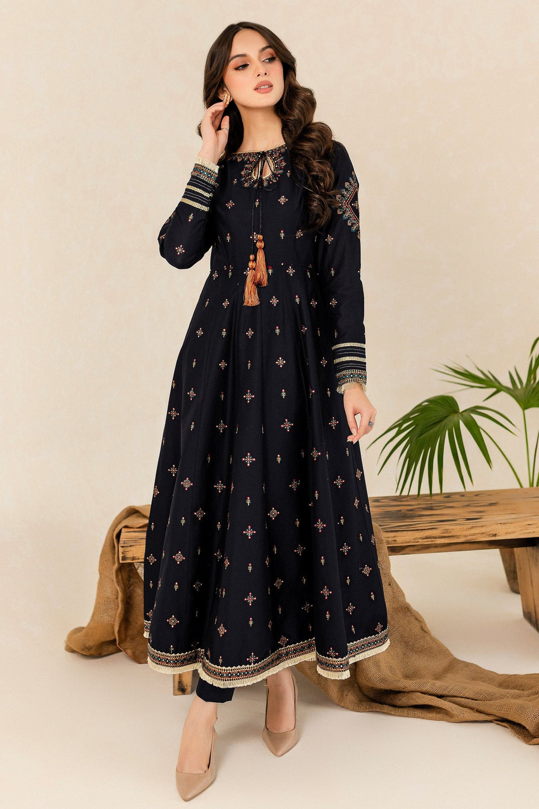 Winter - Best Selling - HREEM 02 PC EMBROIDERED BLACK SUIT