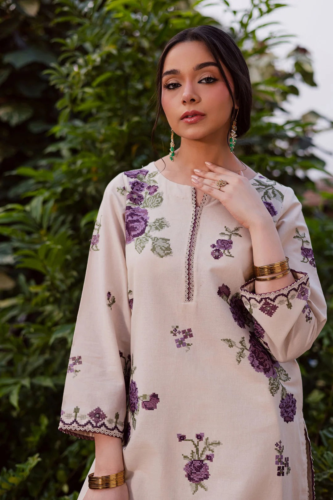 Purple Nate 2Pc - Embroidered Dress