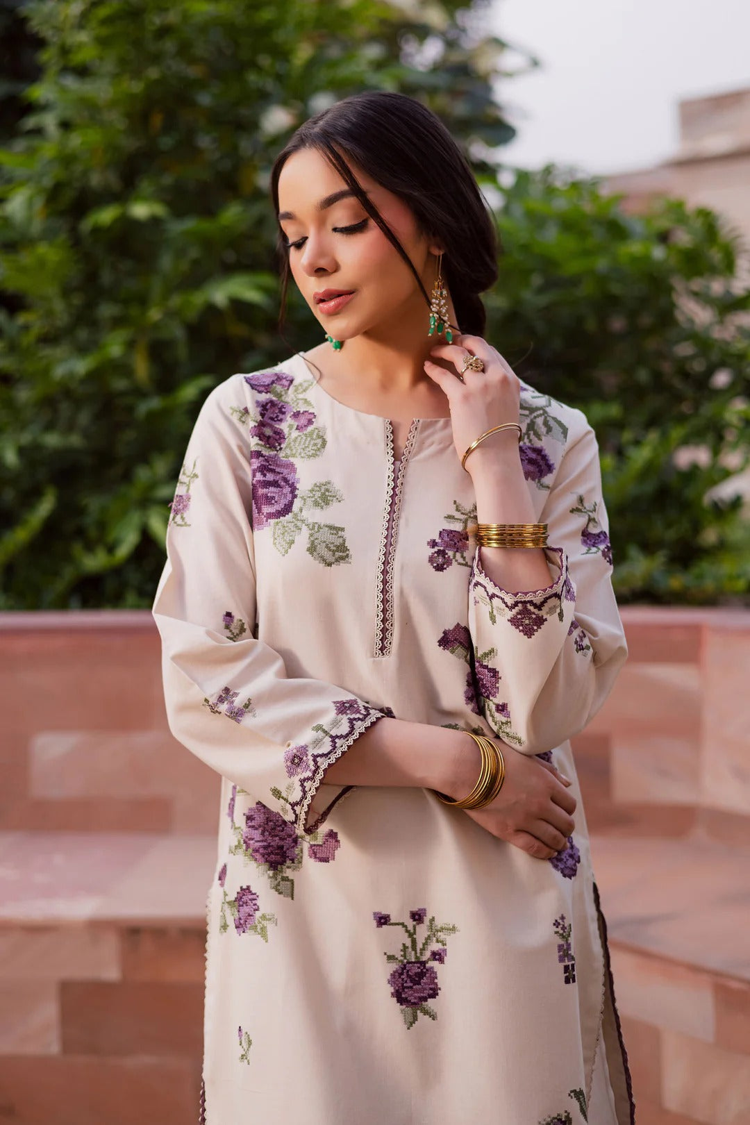Purple Nate 2Pc - Embroidered Dress