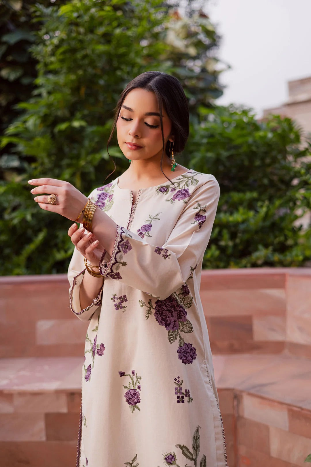 Purple Nate 2Pc - Embroidered Dress